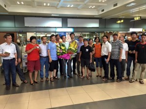 Lawyer Quan welcomed by activists at Noi Bai International Airport onlate June 27