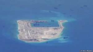 Artificial island built by China in the contested Spratlys in East Sea (South China Sea)