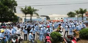 Vietnamese workers in a strike earlier this year