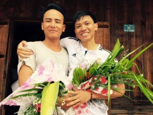 Mr. Son (left) welcomed Mr. Nhat when the latter was freed in late August