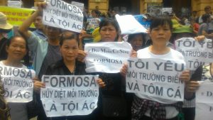 Land petitioners' leader Can Thi Theu (first, right) at a peaceful demonstration for environmental issue